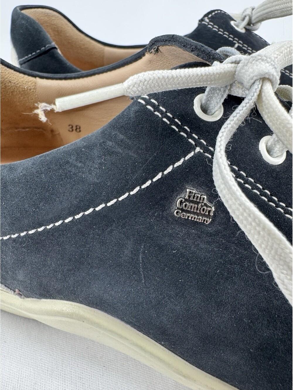 Finn Comfort shoes womens 38 7.5/8 navy blue lace up comfort sneakers walking - Picture 3 of 6